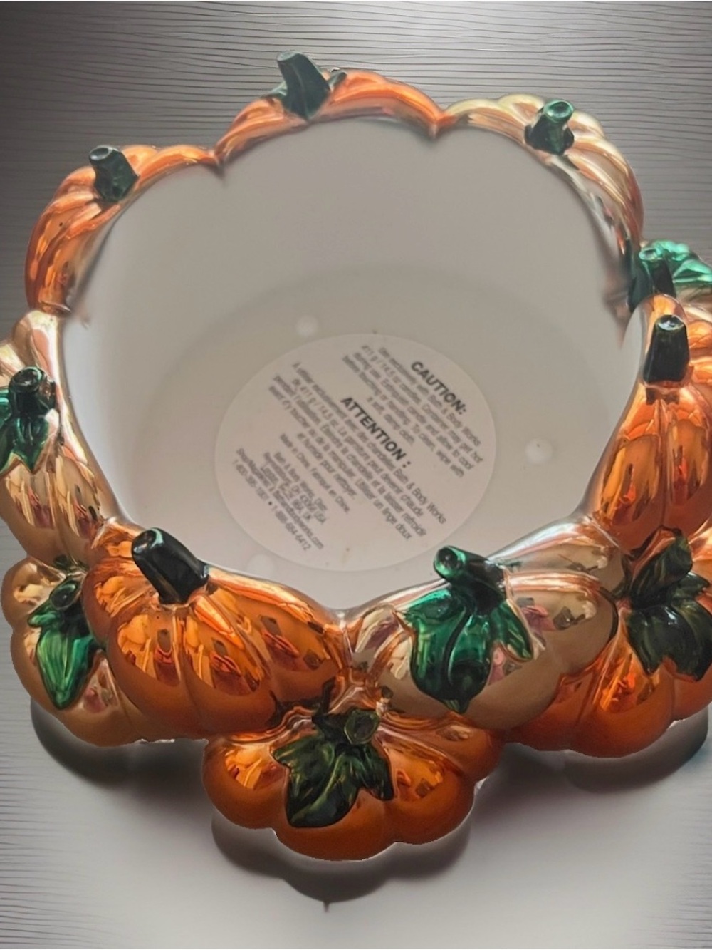 Bath & Body Works Fall Pumpkin Patch 3 Wick Candle Holder Orange Gold New